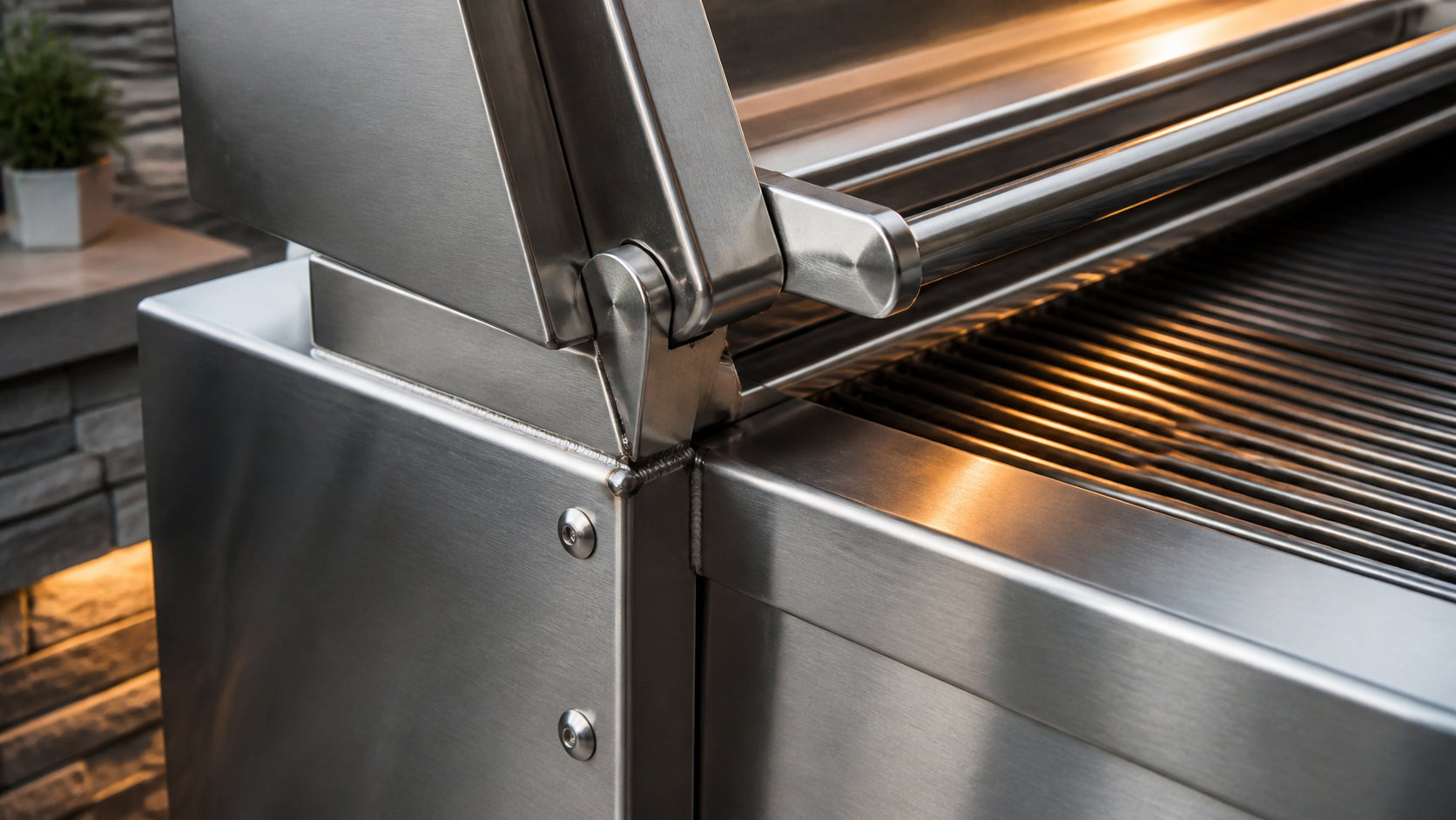 Detaljebillede af robust rustfri grillkonstruktion
