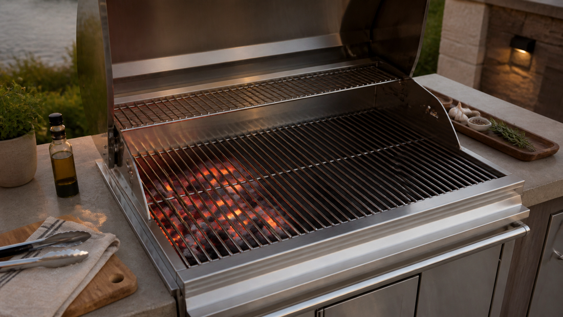 Kolgrill med glöd på ena sidan för direkt och indirekt grillning