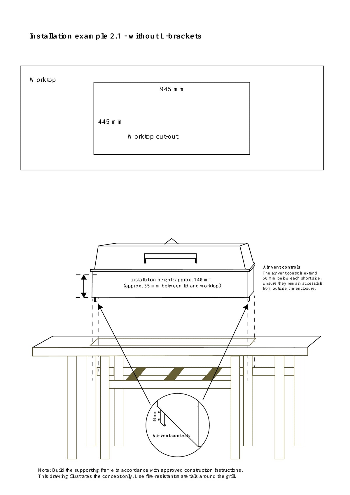Grill à charbon de bois encastrable Roths™ en acier inoxydable